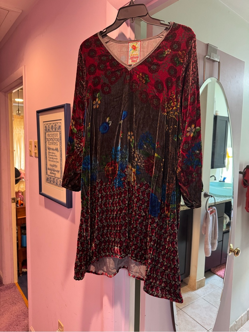 Johnny Was Size L Velvet Floral Tunic